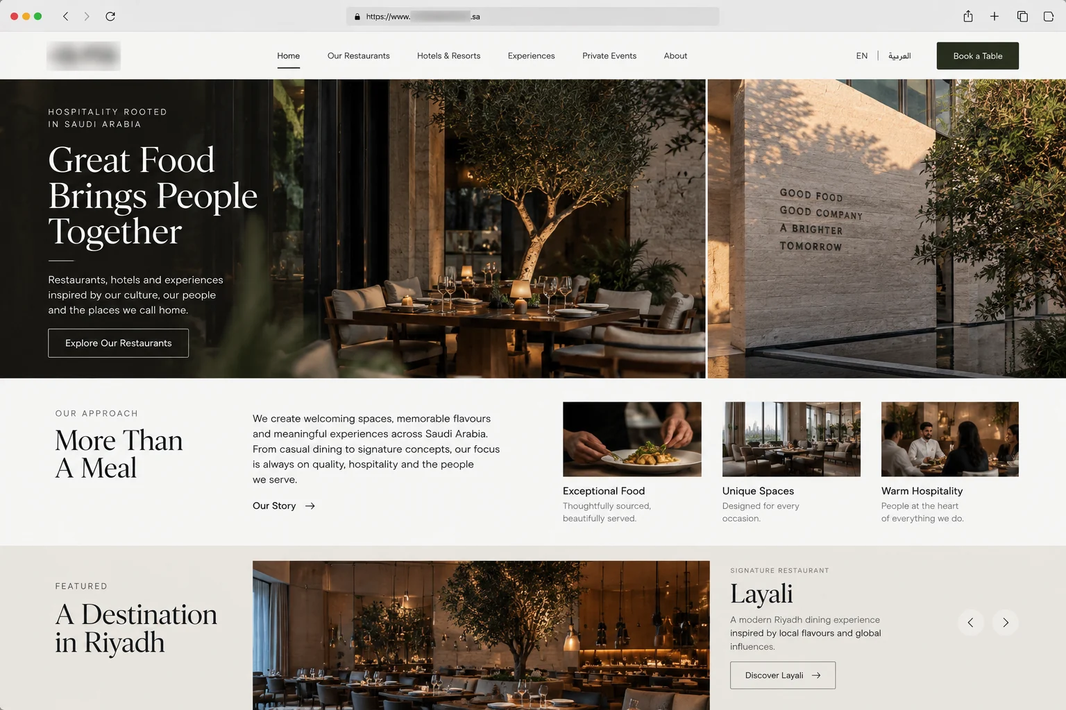 Hospitality Group website design by QashLabs